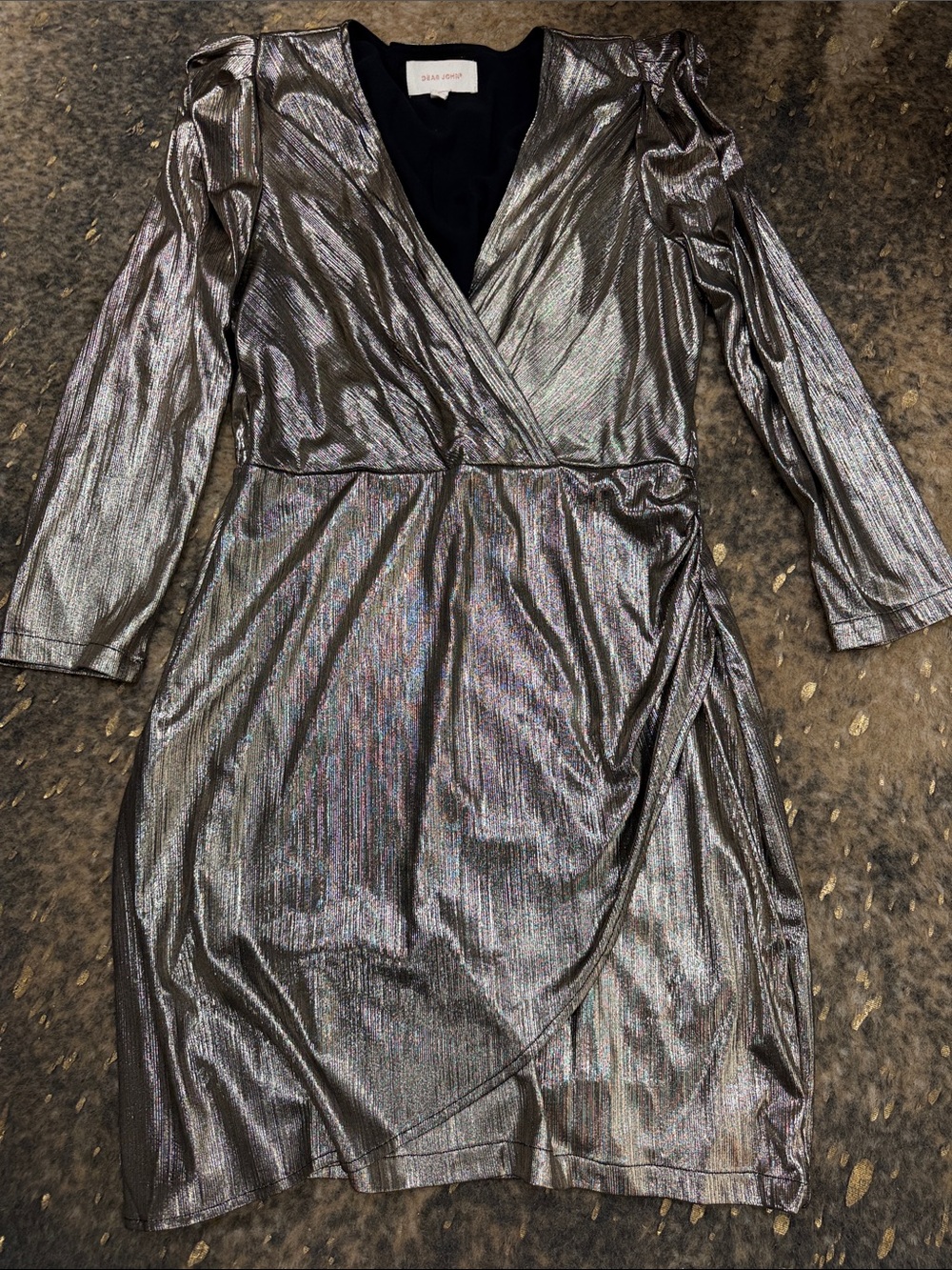 Dear John Metallic Gold Wrap Midi Dress | small